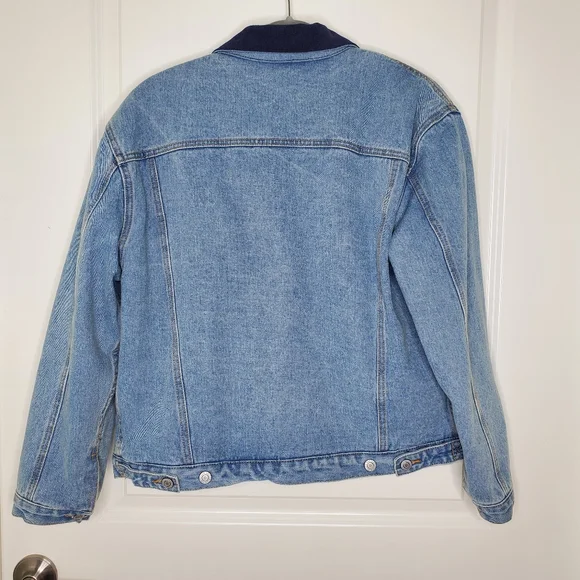 Brandy Melville John Galt Blue Medium Wash Corduroy Collar Sherpa Denim Jacket - Picture 6 of 9